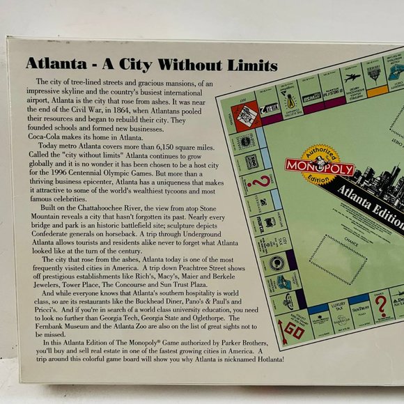 Vintage Monopoly Atlanta Edition 1995 Real Estate Trading Game Hasbro New Sealed - Picture 3 of 7